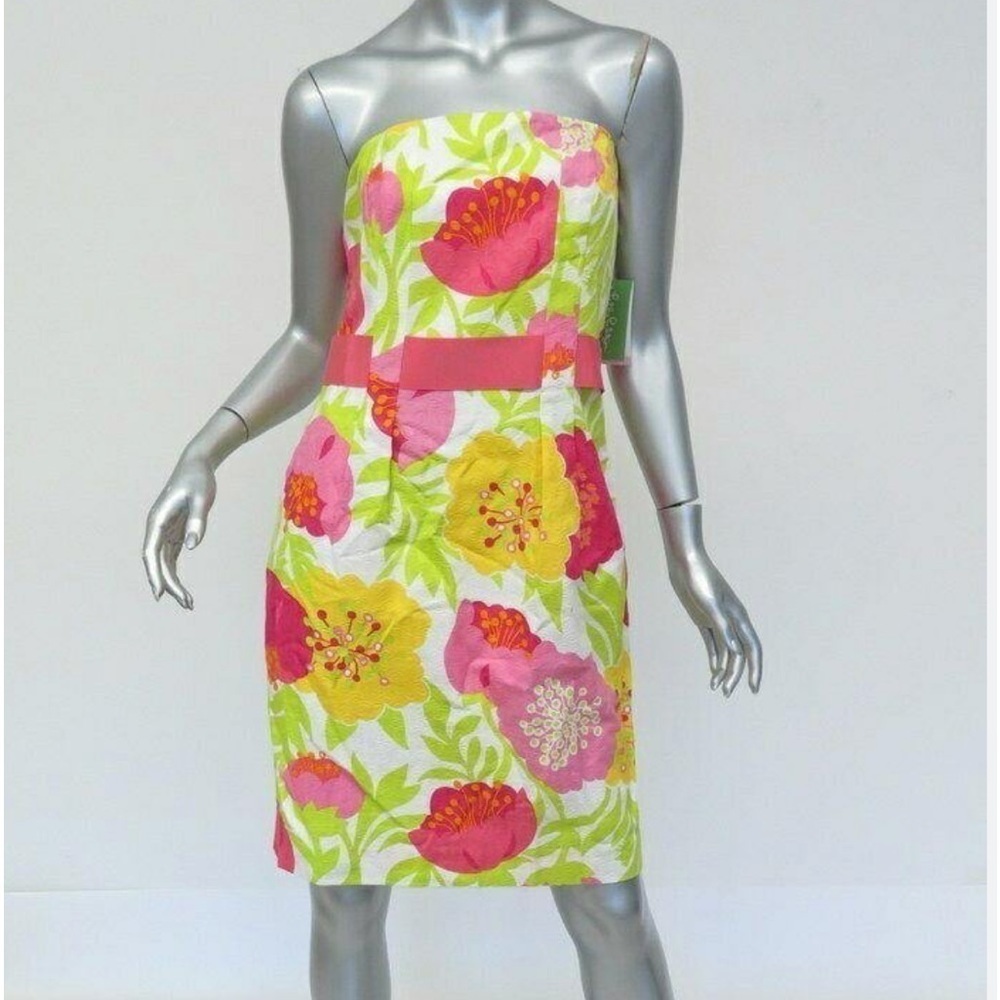 LILLY PULITZER DRESS VANESSA FLORAL PRINTED JACQUARD SIZE 2 STRAPLESS DRESS - Picture 1 of 10